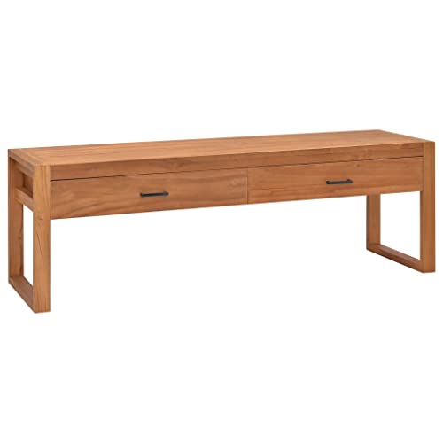 vidaXL TV Schrank mit 2 Schubladen Lowboard TV Möbel Tisch Sideboard Fernsehtisch Fernsehschrank HiFi-Schrank 140x40x45cm Teakholz