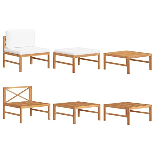 Homgoday Gartensofa-Set, 3-teilig, Kissen in Creme, aus Teakholz, Set für Schlafsofa, Wohnzimmer, Sofa, modernes Sofaset für den Außenbereich, Gartenmöbel