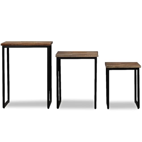 QZZCED Sofatisch Beistelltisch Tisch für das Wohnzimmer Satztisch Couchtisch-Set 3-TLG. Recyceltes Massivholz Teak für Schlafzimmer, Arbeitszimmer, Büro