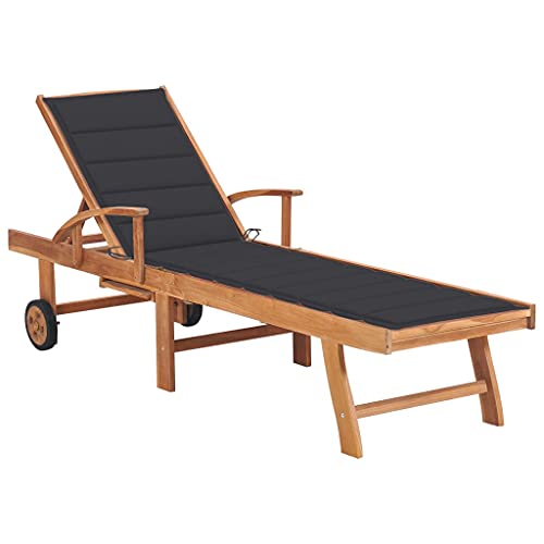 vidaXL Teak Massiv Sonnenliege mit Auflage Anthrazit Verstellbare Rückenlehne Gartenliege Gartenmöbel Holzliege Liegestuhl Liege Relaxliege Strandliege