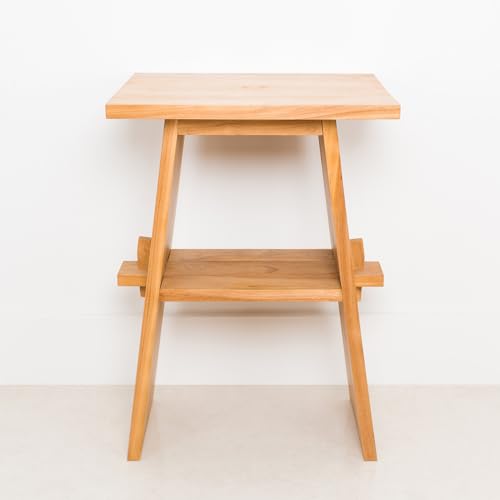 wohnfreuden Teakholz Hocker Zen braun 60 cm - Holzhocker extra hoch lasiert Naturmöbel Unikat