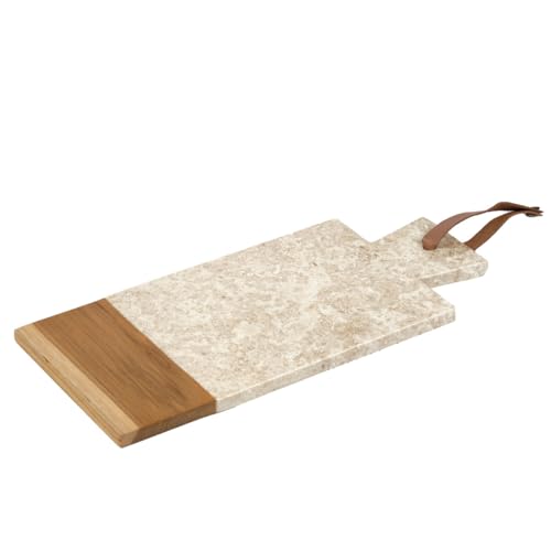 Schneidebrett, rechteckig, 35 cm, Marmor, Beige und Teakholz – raffiniertes und robustes Servierbrett – Fitz