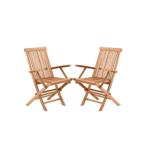 Dynamic24 Gartensessel 2er-Set Teak Klappstuhl Hochlehner Gartenstuhl Holzstuhl massiv