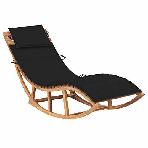 Homgoday Hollywoodschaukel mit Kissen aus massivem Teakholz, Sonnenliegen, Schlafsofa, Gartenliegen, Pool-Liege, Sonnenliege für den Garten, schwarz