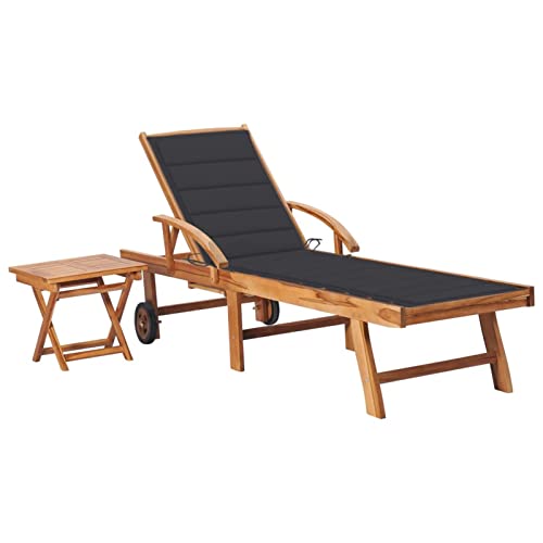 LAPOOH Sonnenliege mit Tisch und Auflage Massivholz Teak, Gartenliege, Liegestuhl, Sonnenstuhl, Sonneninsel Outdoor, Liegen, Gartenmöbel, Bäderliege, Relaxliege - 3063021