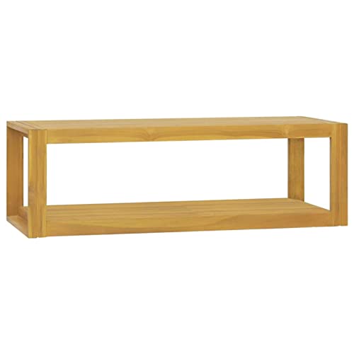 Homgoday Schwebendes Wandregal mit Schubladen, Wandregal mit Schrank, Badezimmerschrank, Wandschrank, Massivholz, Teakholz, 110 x 45 x 35 cm