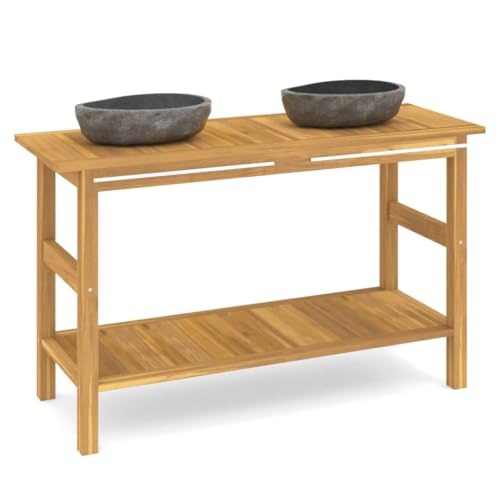 Badschrank Klein Waschbeckenunterschrank Klein Waschbecken Unterschrank Badezimmerschrank Unter Waschbecken - Waschtisch mit Flussstein-Waschbecken Massivholz Teak per Badezimmer Ankleideraum