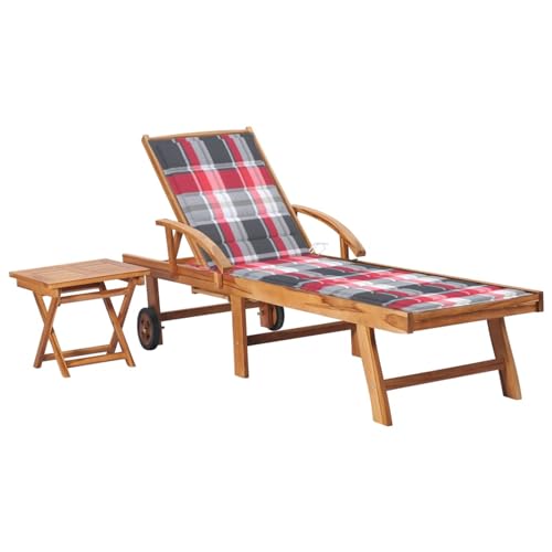 CIADAZ Sonnenliege mit Tisch und Auflage Massivholz Teak, Gartenliege, Liegestuhl, Sonnenstuhl, Sonneninsel Outdoor, Liegen, Gartenmöbel, Bäderliege, Relaxliege - 3063034