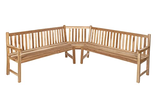 SAM Gartenbank, Eckbank, Sitzbank aus Teak-Holz 210 x 210 cm, Massivholz, für 6 Personen, für Balkon, Terrasse oder Garten