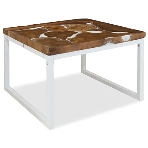 QZZCED Wohnzimmer Tisch Beistelltisch für das SchlafzimmerSofatisch Couchtisch Teak Harz 60 x 60 x 40 cm für Schlafzimmer, Arbeitszimmer, Büro