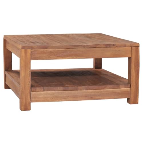 Couchtisch mit große Ablage, Beistelltisch, Wohnzimmertische, Sofatisch, Ziertische, Ablagetisch, Stubentisch, Kaffeetisch, 68x67x35 cm Massivholz Teak Braun