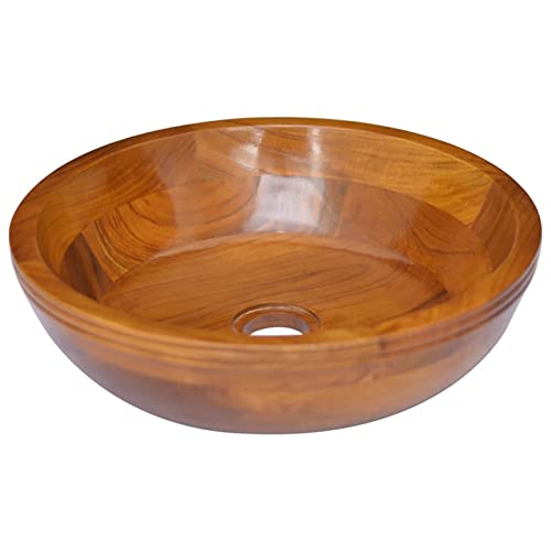 ZEYUAN Waschbecken Massivholz Teak Φ40x10 cm, Aufsatzwaschbecken, Bathroom Sink, Waschtisch, Aufsatzbecken, Ablaufgarnitur - 326160