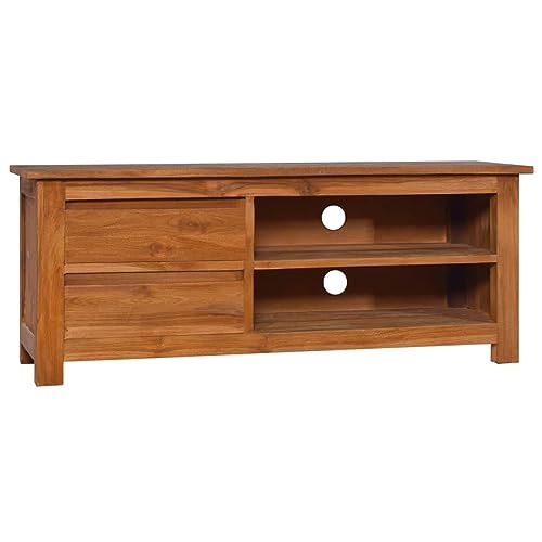 JUDYY TV-Schrank 100x30x40 cm Teak Massivholz, TV Lowboard, Fernsehschrank, Fernsehtisch, Fernseher Schrank, TV Sideboard, TV Board, TV Cabinet, TV Bank, TV Kommode - 289081