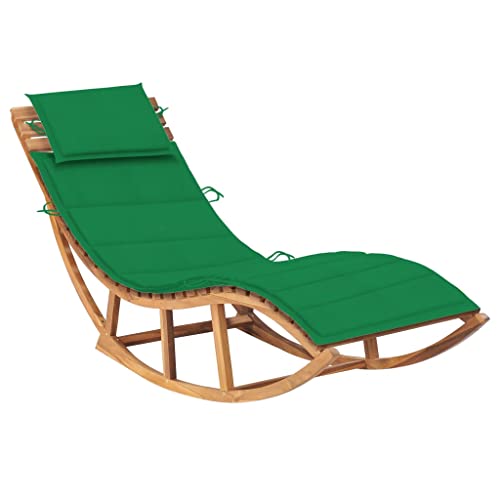 Hommdiy Teak Massiv Schaukelliege mit Auflage Sonnenliege Gartenliege Holzliege Relaxliege Liegestuhl Liege Gartenmöbel Saunaliege Strandliege Freizeitliege (Grün)