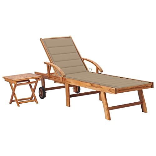 Sonnenliege mit Tisch und Auflage Massivholz Teak,3063024