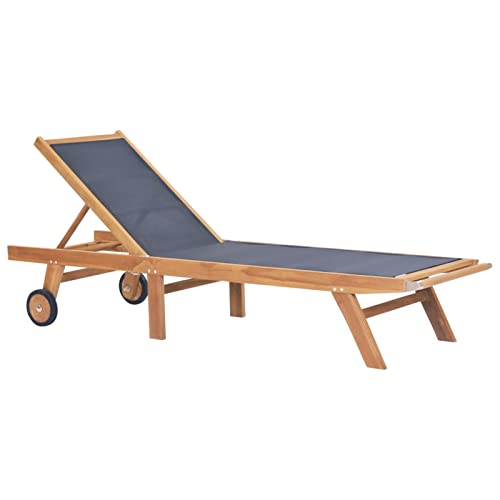 CIADAZ Sonnenliege Klappbar mit Rollen Teak Massivholz und Textilene, Gartenliege, Liegestuhl, Sonnenstuhl, Sonneninsel Outdoor, Liegen, Gartenmöbel, Bäderliege, Relaxliege - 44668