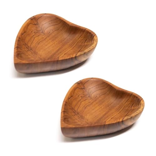 Rainforest Bowls Set mit 2 Schalen aus Javanischem Teakholz, Herzform, 12.7 cm Durchmesser, exklusives Luxus-Design, handgefertigt von indonesischen Kunsthandwerkern