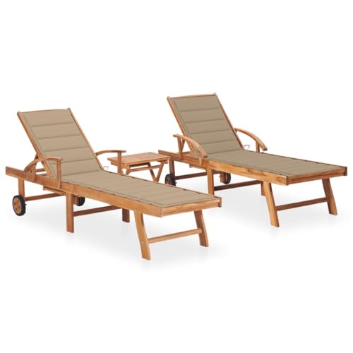 Générique Sonnenliegen, 2 Stück, mit Tisch und Kissen, Teak-Holz, robust, 3073174