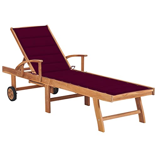 ZEYUAN Sonnenliege mit Auflage Weinrot Massivholz Teak, Gartenliege, Liegestuhl, Sonnenstuhl, Sonneninsel Outdoor, Liegen, Gartenmöbel, Bäderliege, Relaxliege - 3063015