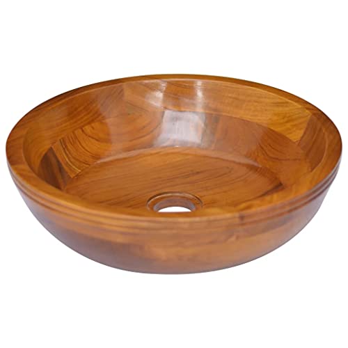 vidaXL Teak Massiv Waschbecken Waschschale Aufsatzwaschbecken Waschplatz Waschtisch Handwaschbecken Holzwaschbecken Badezimmer Φ40x10cm