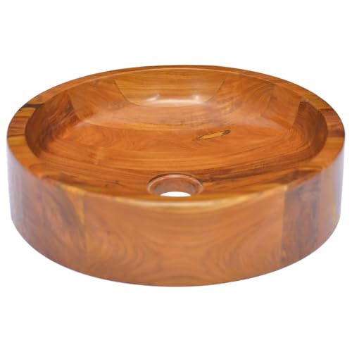 vidaXL Teak Massiv Waschbecken Waschschale Aufsatzwaschbecken Waschtisch Waschplatz Handwaschbecken Holzwaschbecken Badezimmer Φ40x10cm