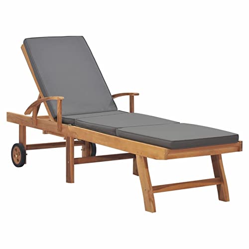 Gecheer Sonnenliege Gartenliege Relaxliege Freizeitliege Gartenmöbel Liege Holzliege Strandliege Saunaliege Liegestuhl mit Auflage Massivholz Teak Dunkelgrau