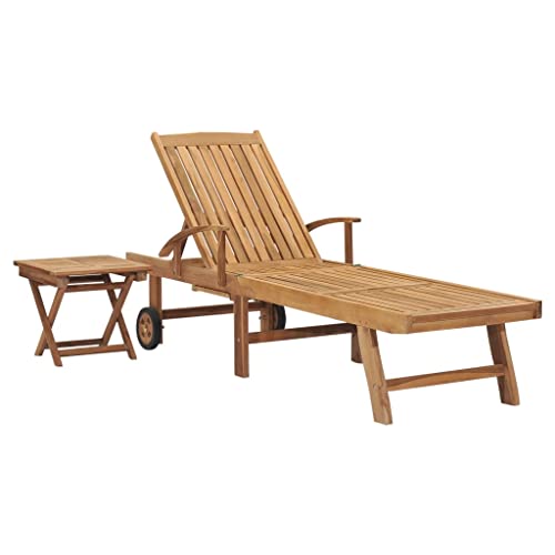 Youuihom Stühle für die Terrasse Patio Gartenstühle Patio-Stuhl Sonnenliege mit Tisch Massivholz Teak Geeignet für Terrasse, Bistro, Balkon, Garten, Swimmingpool