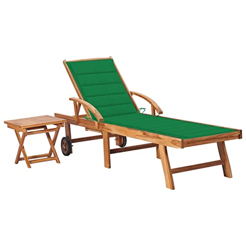 ZEYUAN Sonnenliege mit Tisch und Auflage, Gartenliege, Liegestuhl, Sonneninsel Outdoor, Sonnenstuhl, Liegen, Gartenmöbel, Loungemöbel,Relaxliege,Massivholz Teak