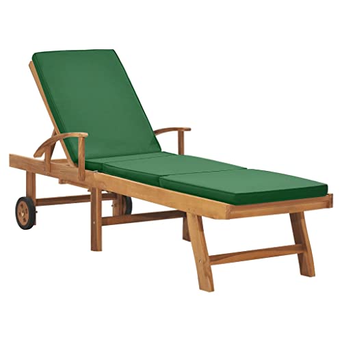 ZQQLVOO Sonnenliege mit Auflage Massivholz Teak Grün Outdoor Gartenliege Freizeitliege Liege Garten Poolliege Geeignet für Garten, Terrasse, Hinterhof, Poolside