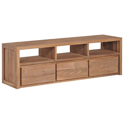 JUNZAI TV-Schrank Massivholz Teak mit natürlichem Finish 120×30×40 cm, TV Lowboard, Fernsehschrank, Fernsehtisch, Fernseher Schrank, TV Sideboard, TV Board, TV Cabinet, TV Bank, TV Kommode