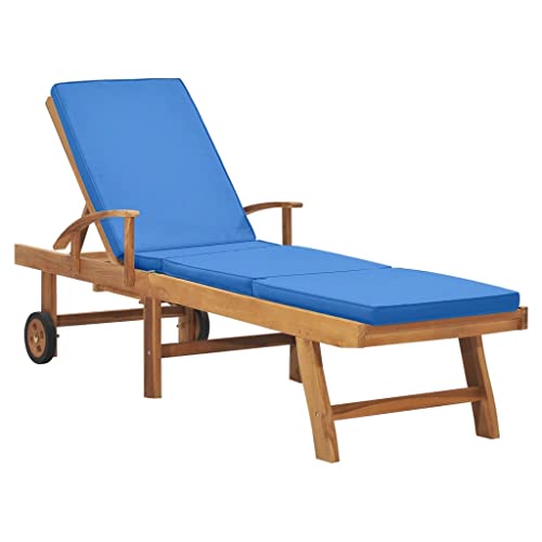 CKioict Ergonomische Relaxsessel Relaxliege Liegestuhl Liegestuhl Balkon Sonnenliege mit Auflage Massivholz Teak BlauFür Garten, Rasen, Terrasse