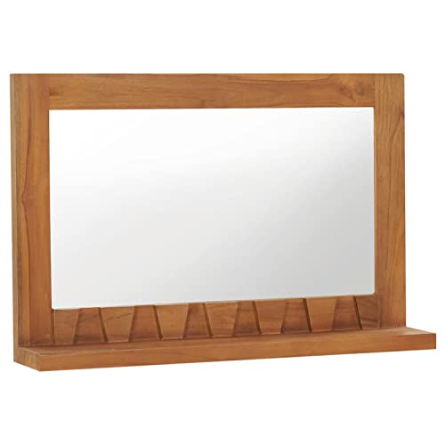 CIADAZ Wandspiegel mit Regal 60×12×40 cm Teak Massivholz, Wall Mirror, Spiegel Schlafzimmer, Garderobenspiegel, Spiegel Schmal, Badspiegel, Kosmetikspiegel, Dekorative Spiegel