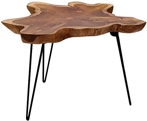 Brillibrum Design Couchtisch Teak Holz Metall einzigartige Teakholz Tischplatte massiv Teakholz Klapptisch platzsparend Wohnzimmertisch Teak Beistelltisch klappbar 45cm Höhe