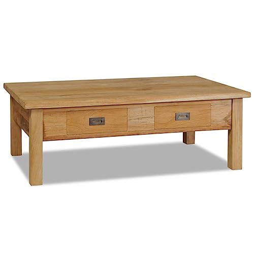 SDWEHO7 Couchtisch mit 2 Schubladen, Sofatisch, Beistelltisch Ablagetisch Wohnzimmertisch, Kolonialstil, rustikalem Charme, Massivholz Teak 100x60x35 cm