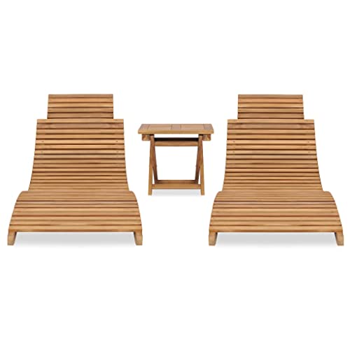 HETFTJN Campingliege Relax Sonnenliege Gartenliegen Freibad Liege - 3-TLG. Garten-Lounge-Set Klappbar Massivholz Teak für Camping Garten Outdoor Balkon