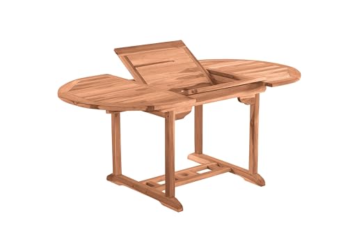 Dynamic24 Gartentisch 120cm rund ausziehbar Teak massiv Holztisch Esstisch Garten Tisch