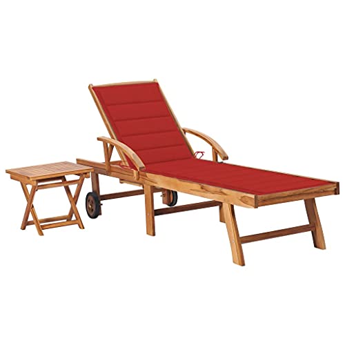 CIADAZ Sonnenliege mit Tisch und Auflage Massivholz Teak, Gartenliege, Liegestuhl, Sonnenstuhl, Sonneninsel Outdoor, Liegen, Gartenmöbel, Bäderliege, Relaxliege - 3063027