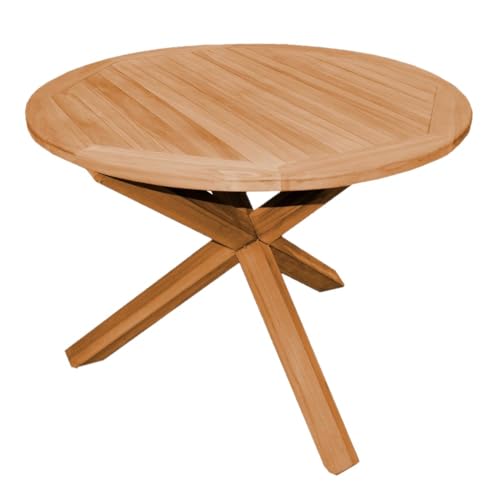 Teako Design Esstisch Ravenna Teak Massivholz rund, Verschiedene Größen, Naturfarben, Tischplatte aus Massivholz, FLEGT-Lizenziertes Teakholz, Garten, Terassenmöbel (120 cm)