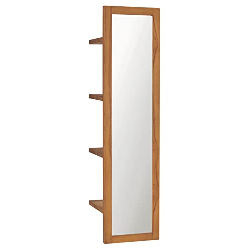 CIADAZ Wandspiegel mit Regalen 30×30×120 cm Teak Massivholz, Wall Mirror, Spiegel Schlafzimmer, Garderobenspiegel, Spiegel Schmal, Badspiegel, Kosmetikspiegel, Dekorative Spiegel