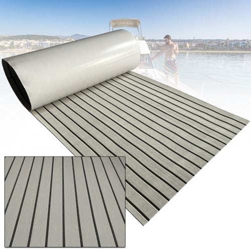 CHURERSHINING Chershine Eva-Teakholz-Terrassendielen mit abgeschrägtem Rand, für Boot, Yacht, Marine-Teppich, 24,4 x 90,9 cm, Hellbraun, Grau, Dunkelgrau, Light Grey with Black