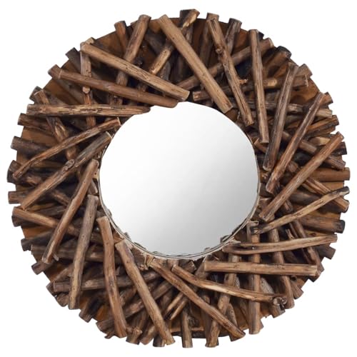 JUDYY Wandspiegel 40 cm Teak Rund, Wall Mirror, Spiegel Schlafzimmer, Garderobenspiegel, Spiegel Schmal, Badspiegel, Kosmetikspiegel, Dekorative Spiegel - 288801