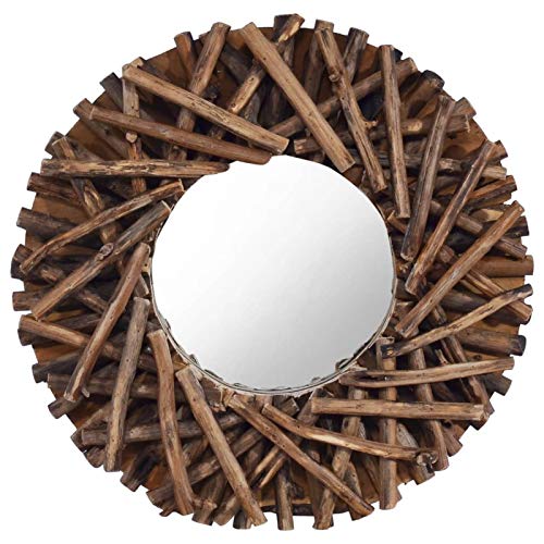 CIADAZ Wandspiegel 40 cm Teak Rund, Wall Mirror, Spiegel Schlafzimmer, Garderobenspiegel, Spiegel Schmal, Badspiegel, Kosmetikspiegel, Dekorative Spiegel - 288801