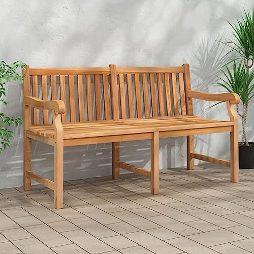 Youuihom Balkonmöbel Rasen Bank Strand Bank Gartenbank WetterfestGartenbank 150 cm Massivholz Teak Geeignet für Gärten, Balkone, Terrassen, Parks