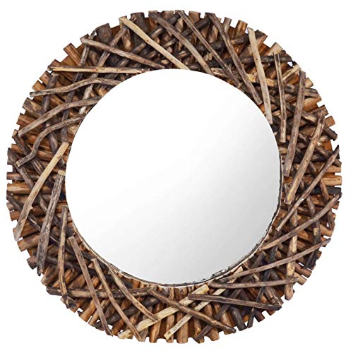 LAPOOH Wandspiegel 60 cm Teak Rund, Wall Mirror, Spiegel Schlafzimmer, Garderobenspiegel, Spiegel Schmal, Badspiegel, Kosmetikspiegel, Dekorative Spiegel - 288802