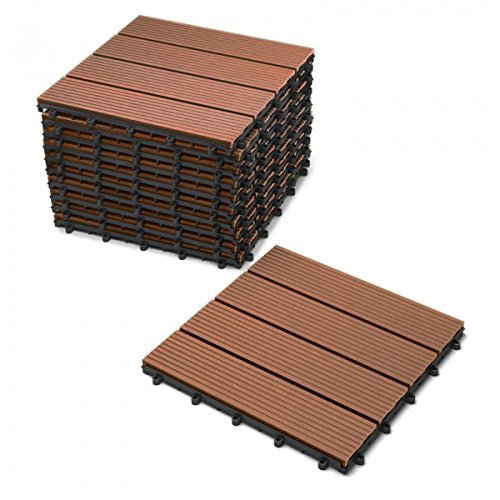 SAM Terrassen-Fliese WPC Kunststoff, 11er Spar Set für 1m², Farbe teak, Garten Klick-Fliese, Bodenbelag mit Drainage