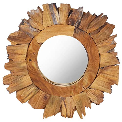 CIADAZ Wandspiegel 40 cm Teak Rund, Wall Mirror, Spiegel Schlafzimmer, Garderobenspiegel, Spiegel Schmal, Badspiegel, Kosmetikspiegel, Dekorative Spiegel - 288803