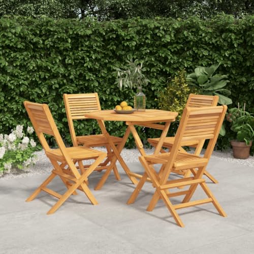 WEMYUFURN 5-TLG. Garten-Essgruppe Massivholz Teak, Outdoor-Sitzgruppe, Terrassen-Lounge-Set, Garten-Couchgarnitur - Wetterbeständig, Komfortabel - für Terrasse, Garten und Balkon