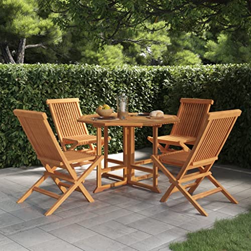 WEMYUFURN 5-TLG. Garten-Essgruppe Klappbar Massivholz Teak, Outdoor-Sitzgruppe, Terrassen-Lounge-Set, Garten-Couchgarnitur - Wetterbeständig, Komfortabel - für Terrasse, Garten und Balkon