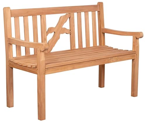 MR. DEKO® Gartenbank Motiv Teakholz | Holzbank mit Lehne | Friesenbank für draußen | 2-Sitzer 120x60x94 cm | Sitzbank Teak massiv & wetterfest Garten Balkon Terrasse | Parkbank zum Relaxen (Möwe)