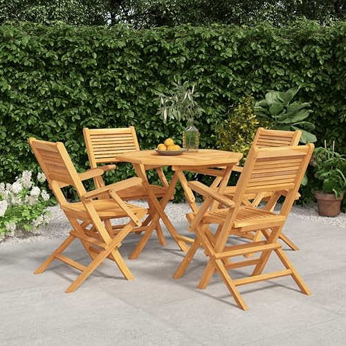 THOYTOUI 5-TLG. Garten-Essgruppe, Gartenlounge Outdoor Balkonmöbel Set Gartenlounge Set Lounge gartenmöbel Set Geeignet für Terrasse Veranda Garten Balkon Massivholz Teak